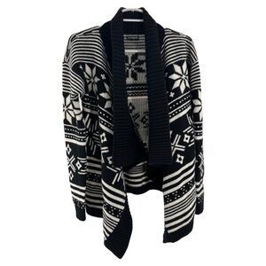 Express open front cardigan merino wool M snowflake winter holiday black white
